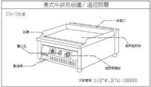 SYCBW-CM-56MX	 桌上型瓦斯煎板爐-電點溫控(煎台)56*75*30CM