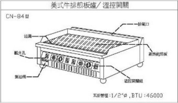 SYCBW-CN-84MX	 桌上型瓦斯煎板爐-溫控(煎台)84*60*30CM