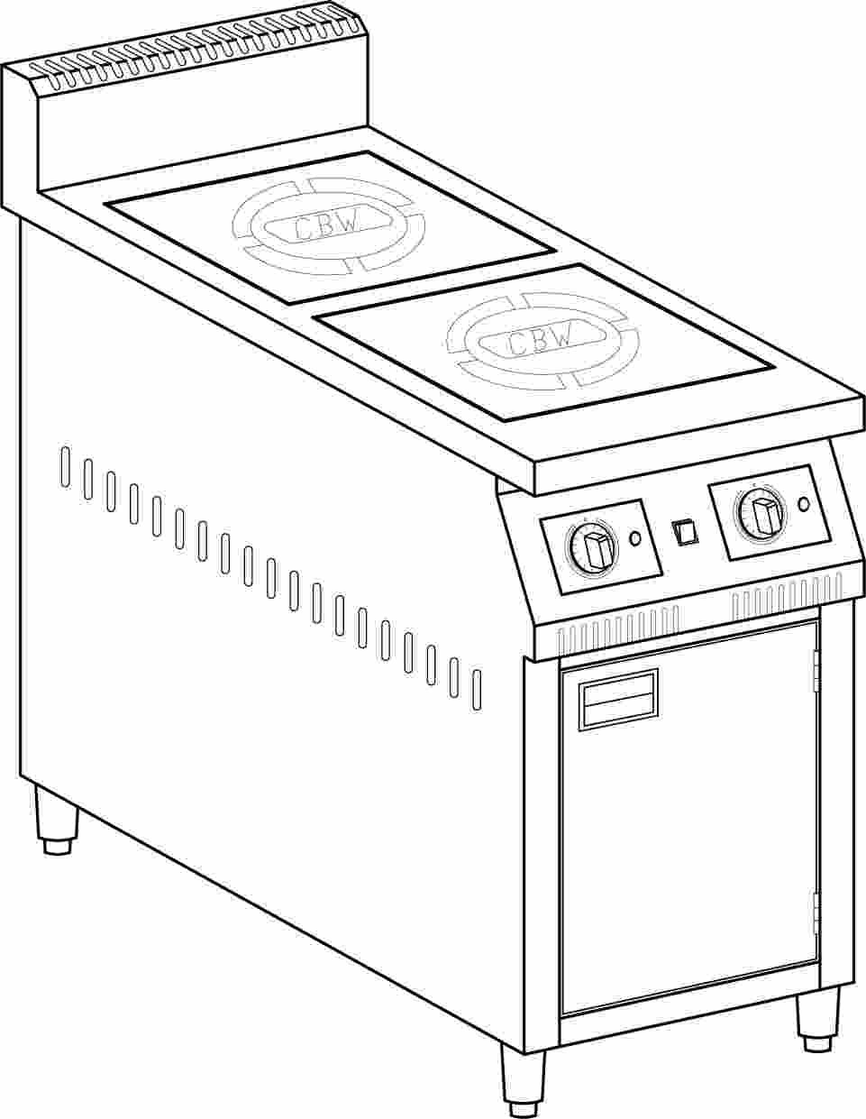 SYCBW-IND-TPC-A-2C-3.5      雙口電磁炒爐下櫥櫃平面-3.5KW-平鍋